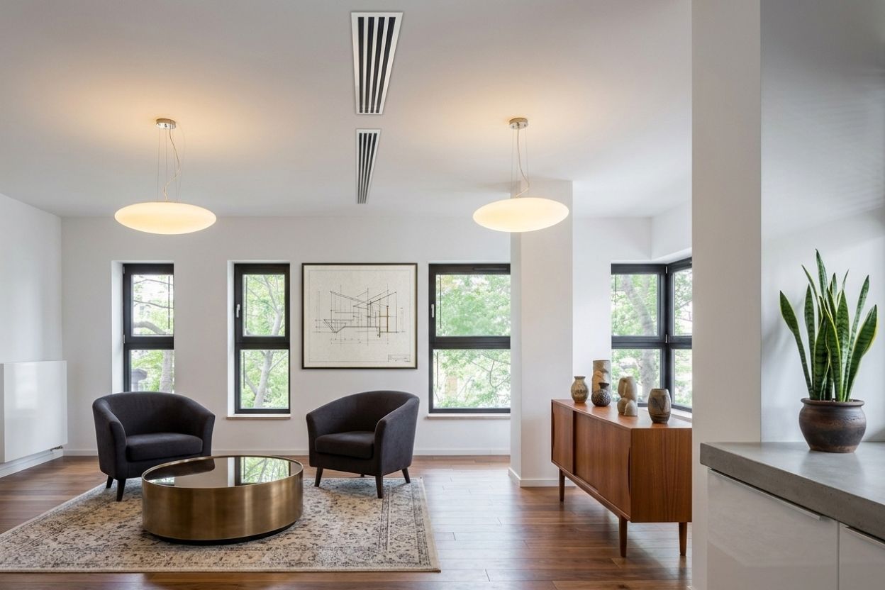 Ducted whole-home heat pump ceiling vent in a Mt Eden Central Auckland living room
